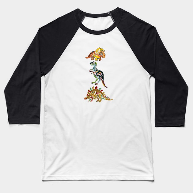 tribal dinosaurs Baseball T-Shirt by Mitalim